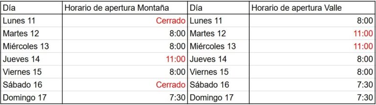 horario semana 2 de noviembre 2024